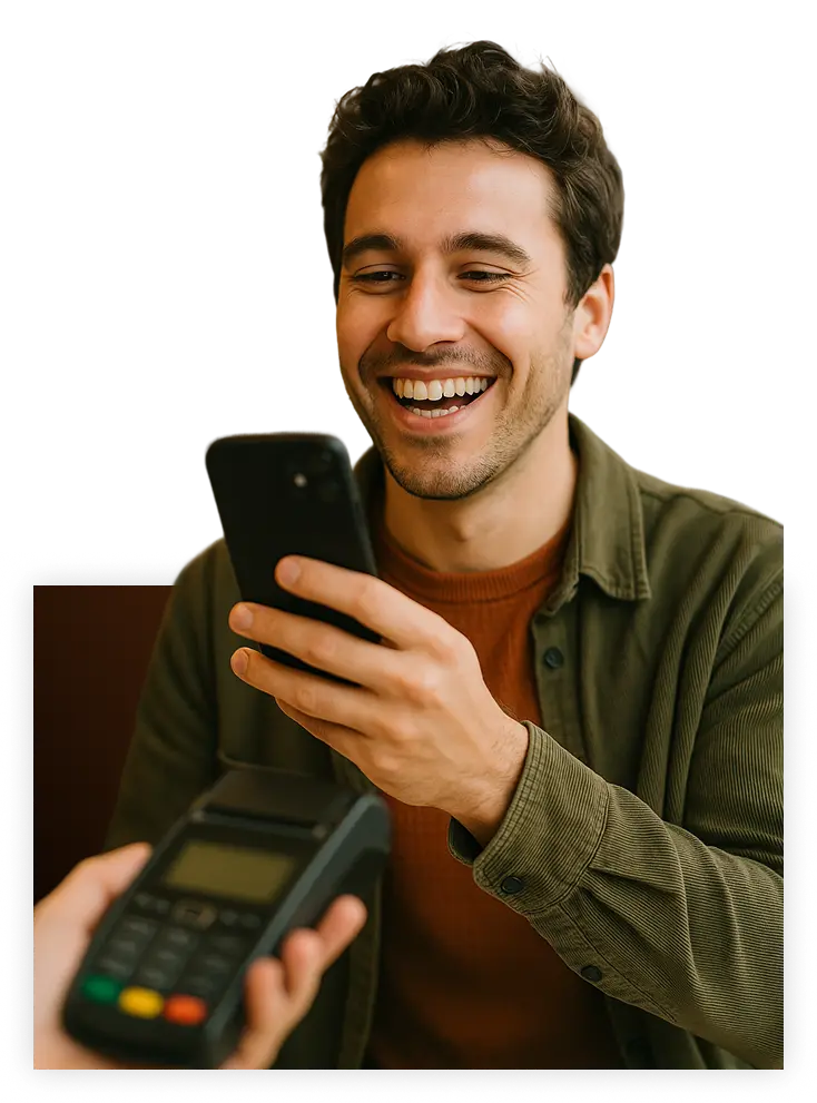 Kunde freut sich über seine App Vorteile
